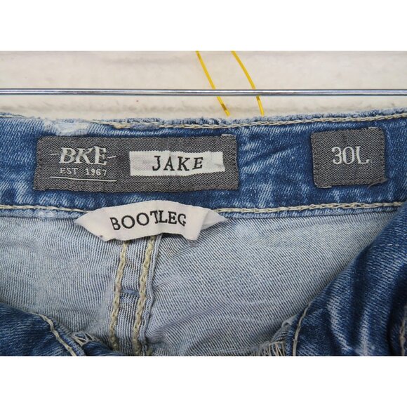 BKE Jake Jeans Mens 30L Light Wash Bootcut Stretch Whiskered Contrast Stitch - Picture 5 of 10